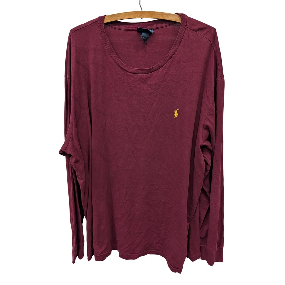 Vintage Polo Ralph Lauren Men's Long Sleeve T-Shirt Maroon Pony Cotton- XXL
